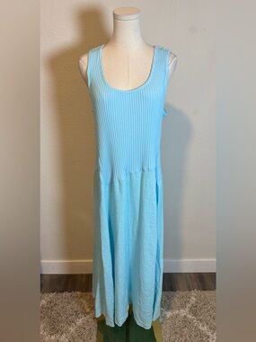 Fenini Mixed Media Tie Dress in Light Blue size Large